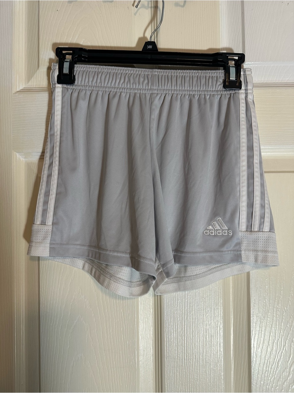 adidas Women's Light Gray Athletic Shorts with White Stripes